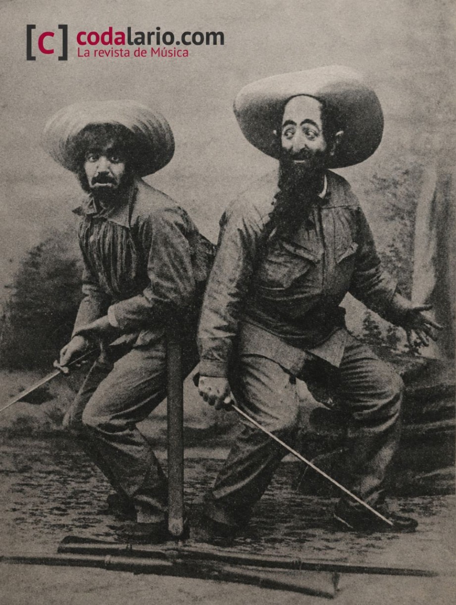 Los actores c�micos Vicente Garc�a Valero y Ram�n Rosell como guerrilleros en Cuba libre (1887)
