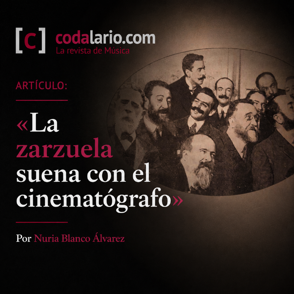 Los compositores Bret�n, Fern�ndez de la Puente, Barrera, y Chap�, entre otros, oyendo un disco en el gram�fono